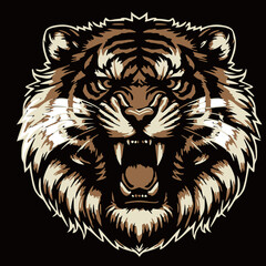 Fierce Tiger Face with Striped Pattern