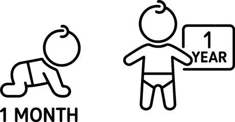 Child growth: iconic black-outlines depicting 1 month and 1 year milestones