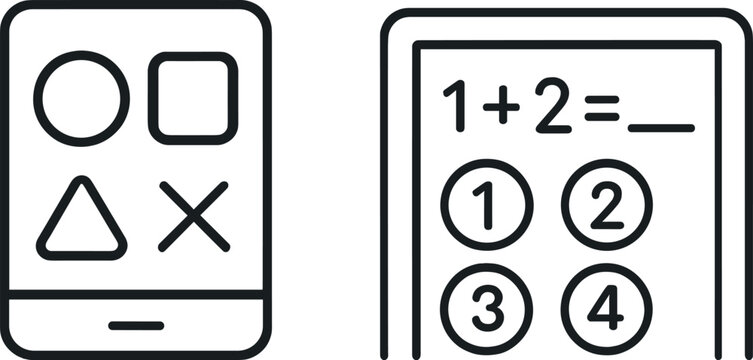 Minimalist icons of educational apps: shapes and math on screen