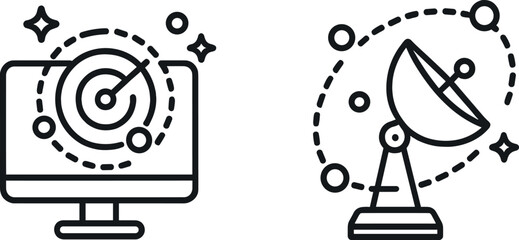 Radar screen and antenna icon set