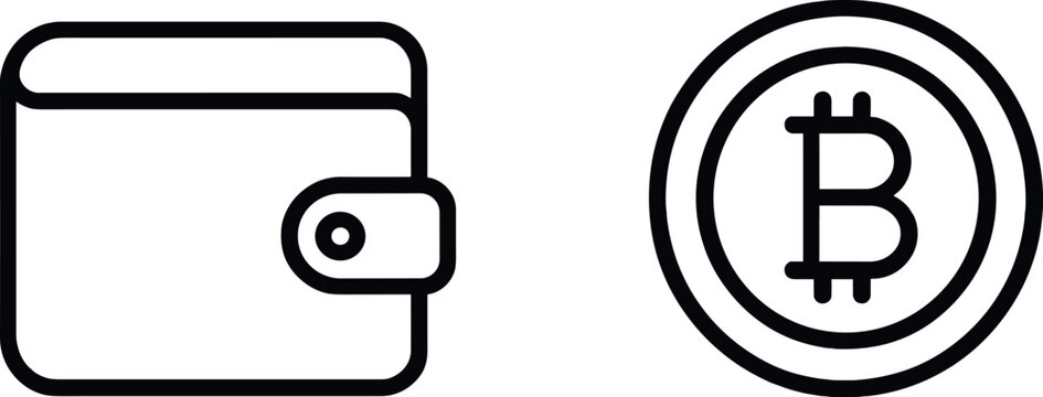 Digital wallet and bitcoin icon illustration in simple line art style - Powered by Adobe