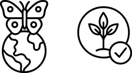 Obraz premium Butterfly on earth and eco-friendly symbol with checkmark