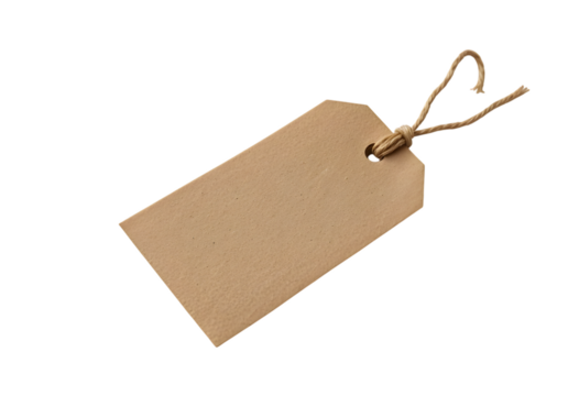 Blank kraft paper tag with string for price or gift label mockup isolated on transparent background