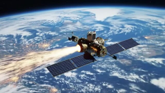 Satellite dishes on Earth harness solar energy for clean internet technology, fostering a green business environment - Powered by Adobe