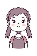 Obraz premium Cartoon girl with braids and vintage dress smiling