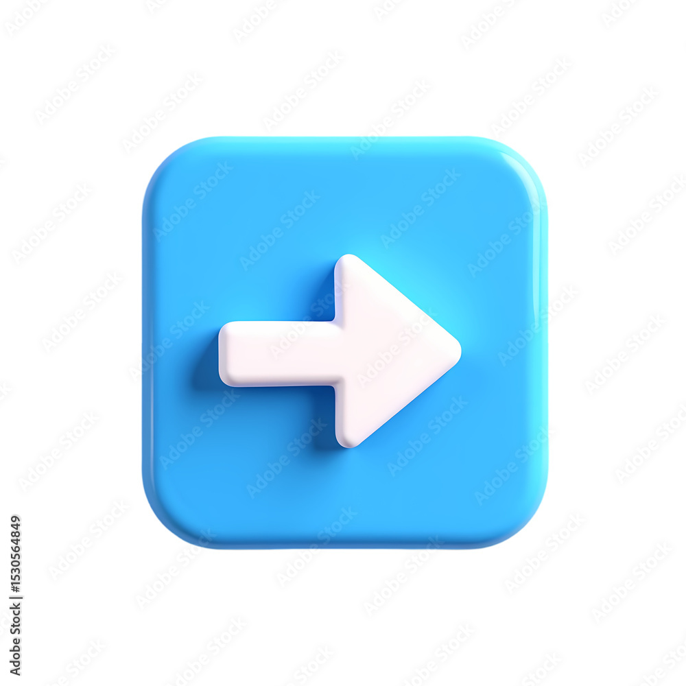 Poster a blue square with a white arrow pointing towards the right isolated on white background