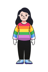 Fototapeta premium Girl in rainbow sweater standing front view