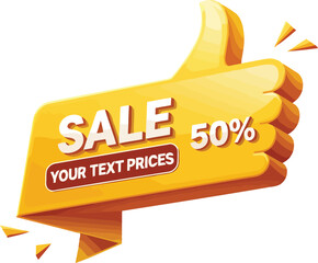 Fifty percent off sale thumbs up banner