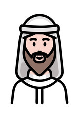Obraz premium Smiling cartoon man in traditional Arab attire on white
