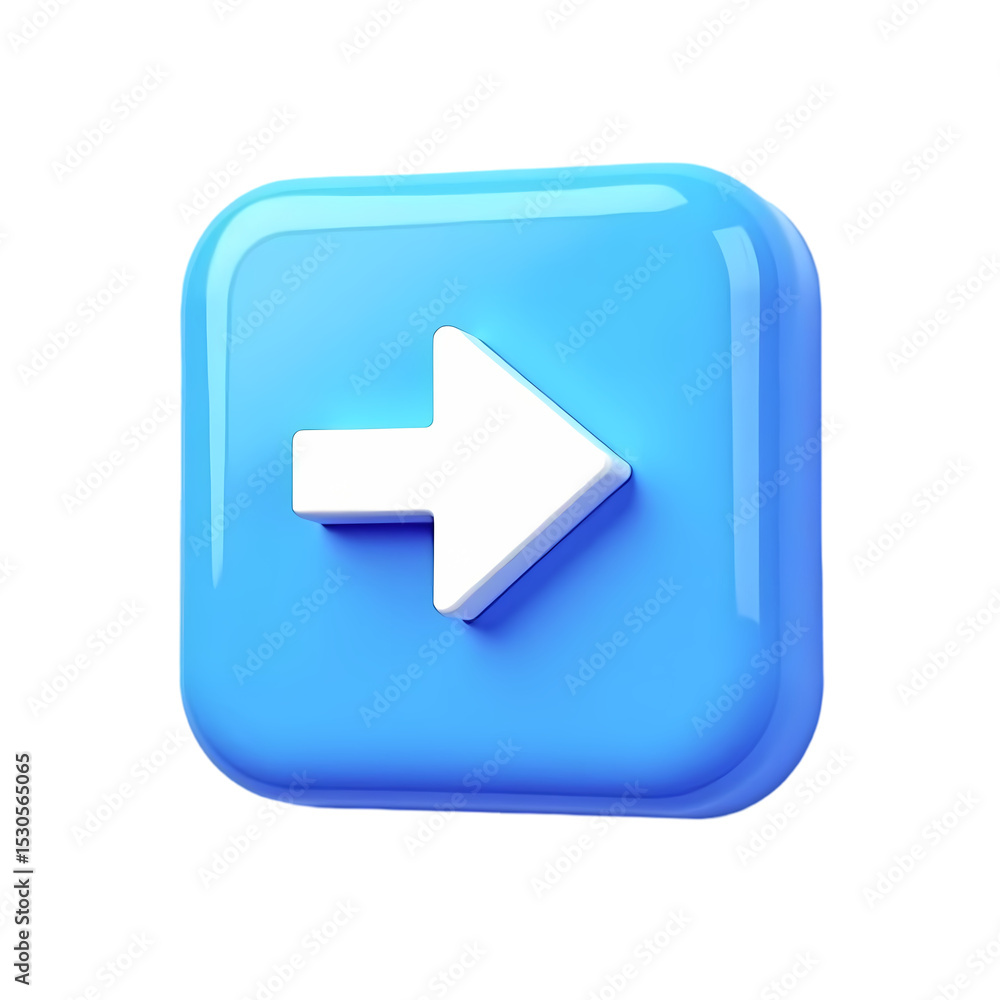 Aufkleber isolated blue square button with a white arrow pointing right isolated on white background