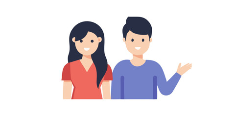 Fototapeta premium Smiling cartoon couple side by side