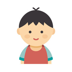 Obraz premium Smiling boy with black hair in red and teal shirt