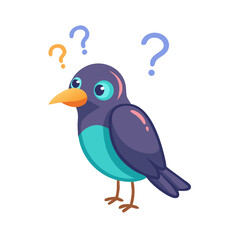 Fototapeta premium Cartoon bird with question marks on white background