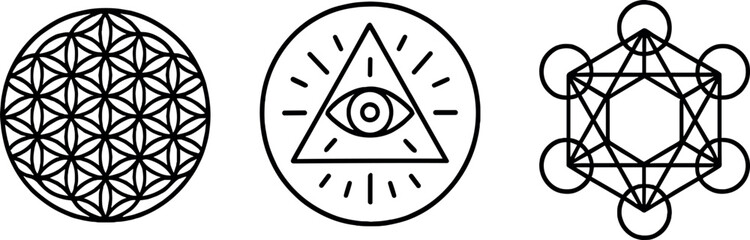 Geometric symbols: sacred geometry, eye of providence, metatron's cube