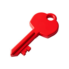 A single red key isolated against a stark black background isolated on white background