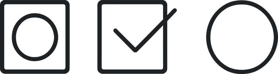 Minimalist icon set: circle, checkbox, checkmark, and outline