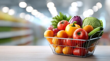 Naklejka premium Fresh Produce Basket in Supermarket Setting