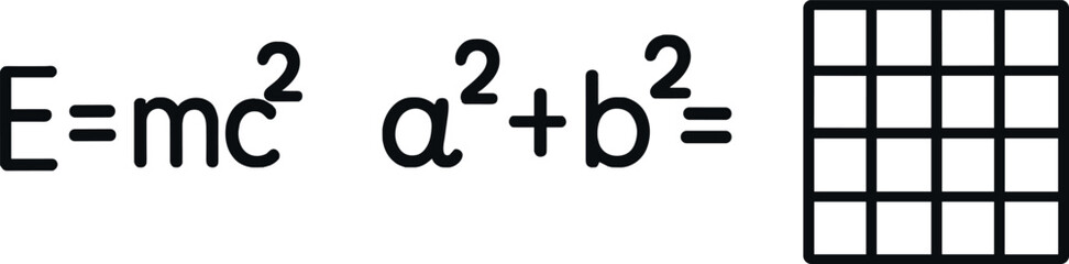 Mathematical formulas and grid pattern: e=mc², a²+b², geometric design
