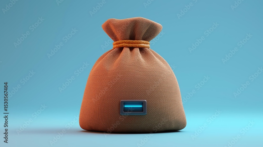 Aufkleber 3d rendering of a small, round, orange-colored bag with a drawstring on top. the bag appears to be m