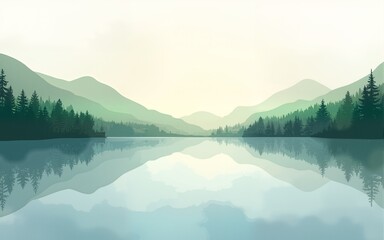 Fototapeta premium Calming rhythms illustrated with a blend of watercolor textures, creating a calming visual effect that enhances mental wellness. Tranquil - Lake. Illustration. High quality