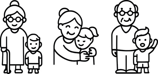 Elderly and children stick figures: family, love, and generations