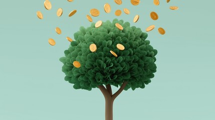 Digital illustration of a tree with green leaves and a brown trunk. the tree is in the center of the image and is surrounded by a light blue background.