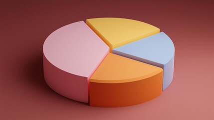 3d pie chart that is divided into six sections. the largest section is pink, the second largest is yellow, the third largest is orange, and the fourth largest is blue.