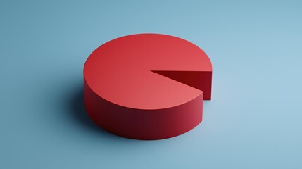 3d rendering of a red pie chart on a light blue background. the pie chart is circular in shape and appears to be made of a smooth, glossy material.