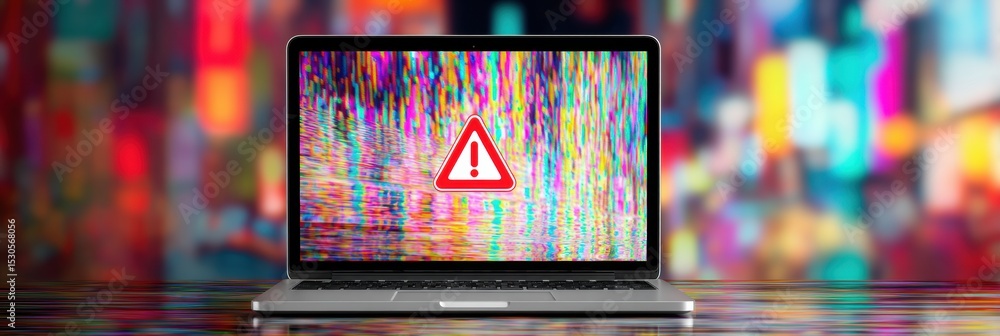 Poster Laptop Screen Displays Virus Alert With a Glitchy Background and Minimal Clean Layout for User Awareness of Digital Threats