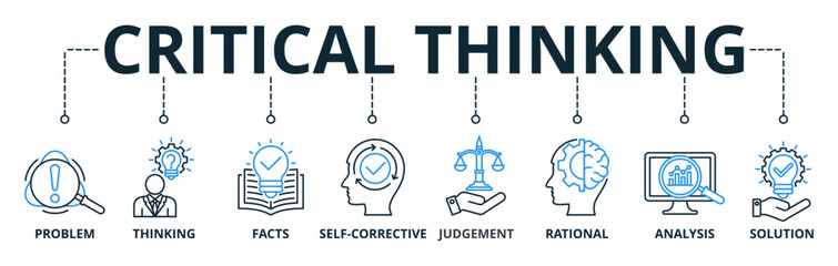 Critical Thinking web banners concept vector illustration with keywords and icons	