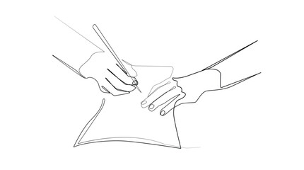 Signing Document Line Art Vector, Isolated on White.