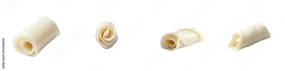 Poster elegant presentation of fresh squid rolls on a stark backdrop enhancing their pristine texture and d