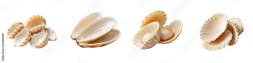 Poster detailed photorealistic depiction of fresh clam shells showcasing unique textures and patterns again