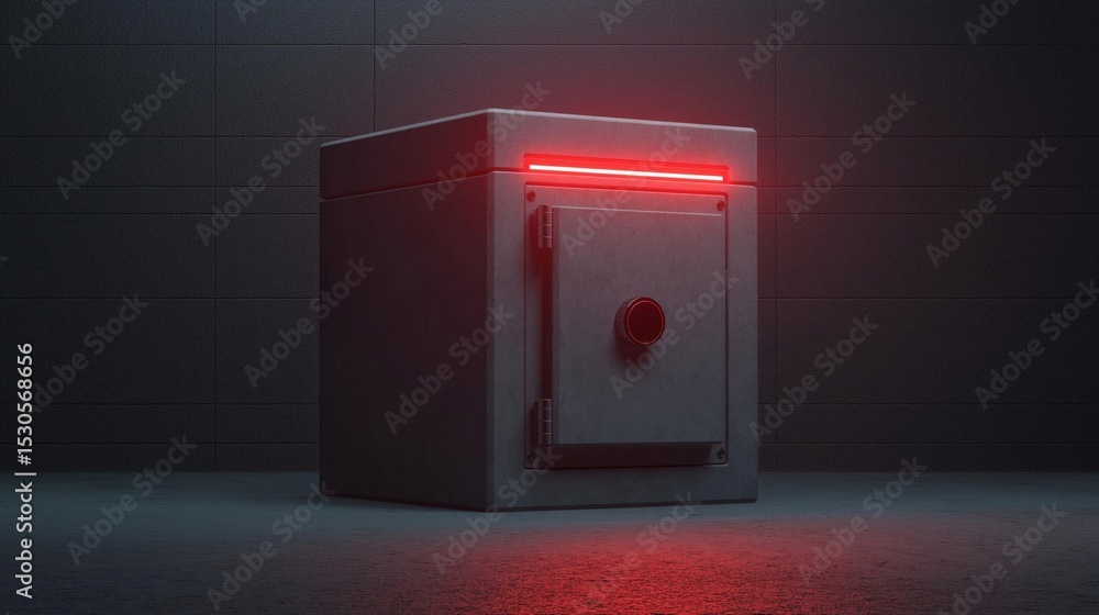 Poster small metal cabinet with a red light on top of it. the cabinet is rectangular in shape and has a doo