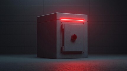 Small metal cabinet with a red light on top of it. the cabinet is rectangular in shape and has a door with a handle on the right side. the door is closed and appears to be made of metal.