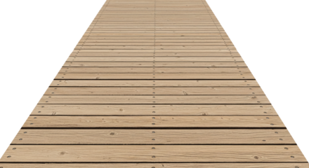 Straight wooden plank path boardwalk floor surface. Wooden pathway background texture for design use isolated on a transparent background