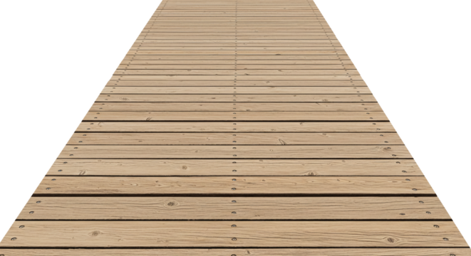 Straight wooden plank path boardwalk floor surface. Wooden pathway background texture for design use isolated on a transparent background