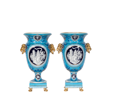 set of antique clocks isolated  Hand Painted Rococo Style Porcelain Vase