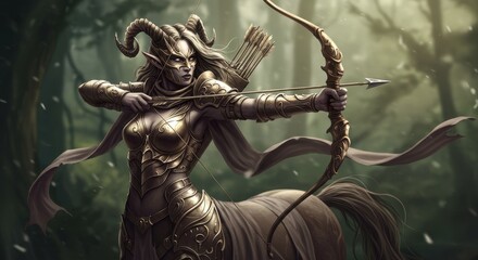 A Centaur Archer in Mid-Motion with Drawn Bow and Battle Mask