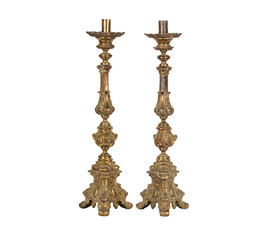 candlestick isolated on white  Lot - Pair of French Brass Candlesticks