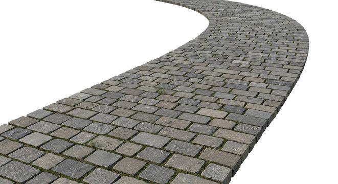 Curved cobblestone street road pathway texture isolated on a transparent background - Powered by Adobe