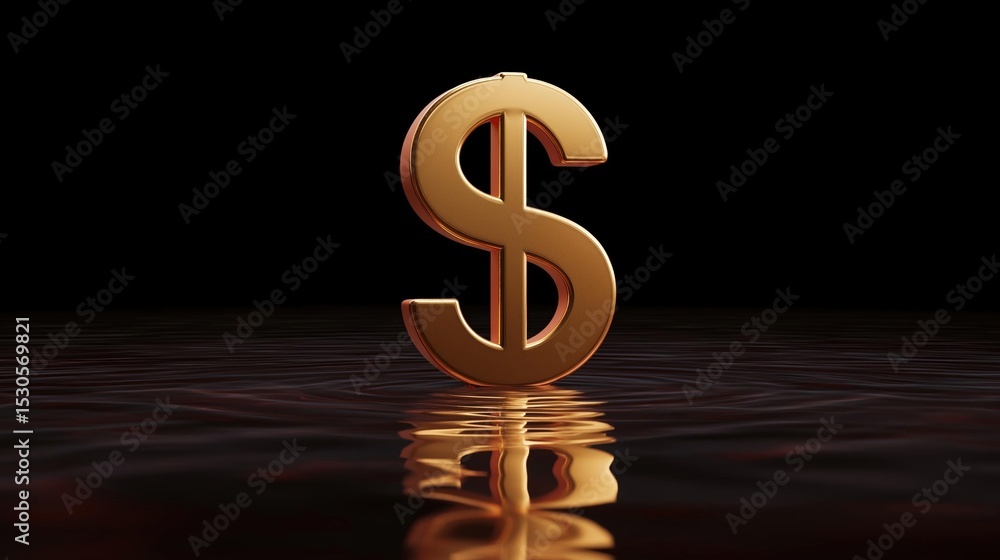 Poster 3d rendering of a gold dollar sign on a black background. the dollar sign is in the center of the im