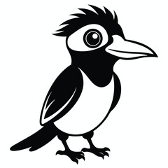 Cartoon bird illustration in black and white presents a fun avian character
