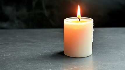 Burning Candle on Dark Surface