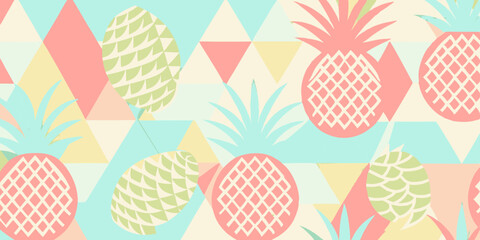Pastel Pineapple Paradise Geometric Tropical Fruit Pattern