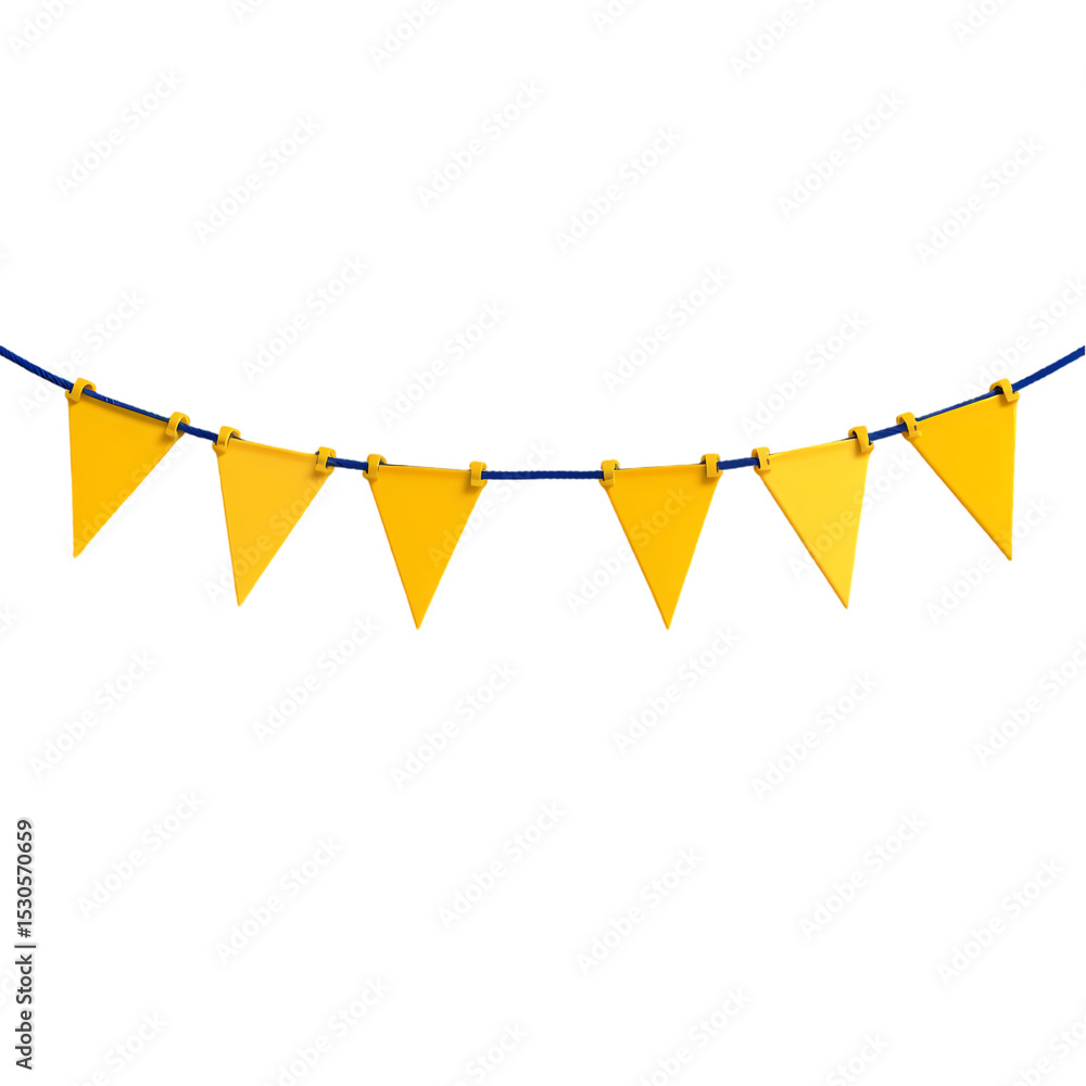 Aufkleber a string of yellow triangular pennants against black backdrop isolated on white background