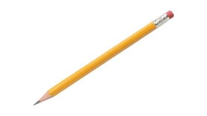 Classic Yellow Wooden Pencil with Pink Eraser Isolated on White Background