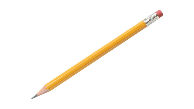 Classic Yellow Wooden Pencil with Pink Eraser Isolated on White Background