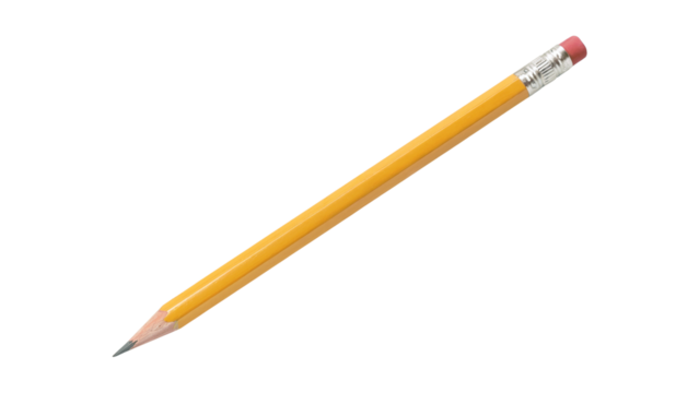 Classic Yellow Wooden Pencil with Pink Eraser Isolated on White Background