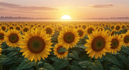 Fototapeta premium Stylized Sunflowers with Unique Patterns and a Rising Sun